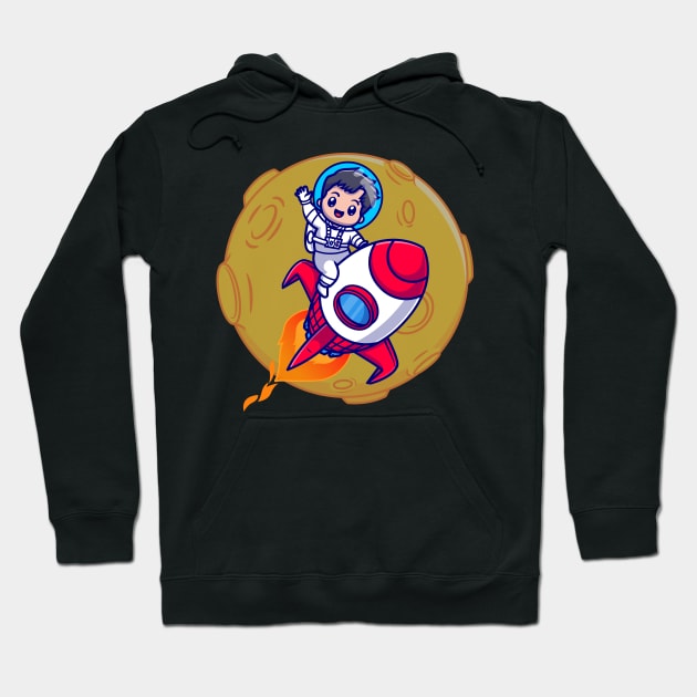 Cute Boy Astronaut Riding Rocket Cartoon Hoodie by Catalyst Labs